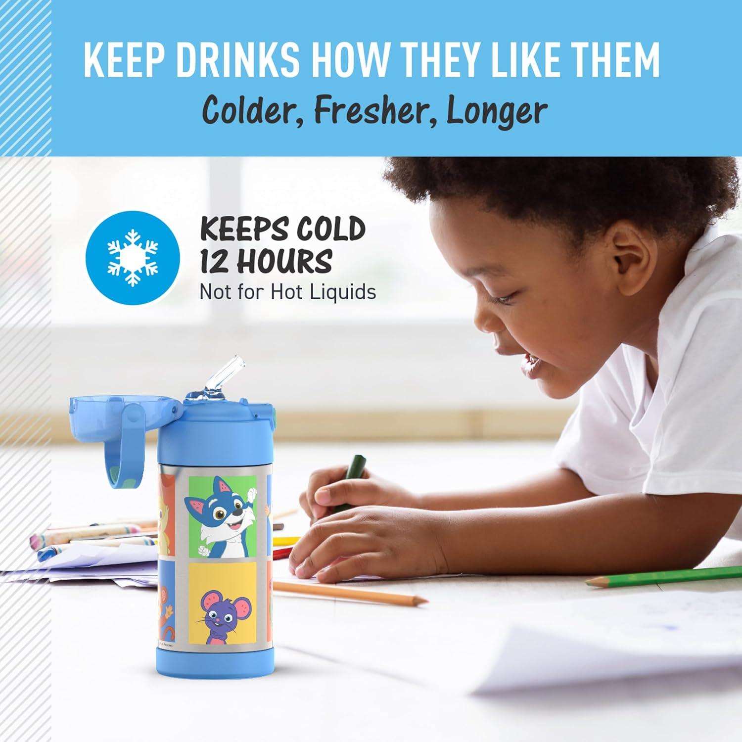 imageTHERMOS FUNTAINER Water Bottle with Straw 12 Ounce Kids Stainless Steel Vacuum Insulated Water Bottle with Lid BlueyCocomelon