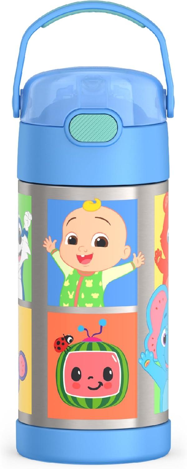 imageTHERMOS FUNTAINER Water Bottle with Straw 12 Ounce Kids Stainless Steel Vacuum Insulated Water Bottle with Lid BlueyCocomelon
