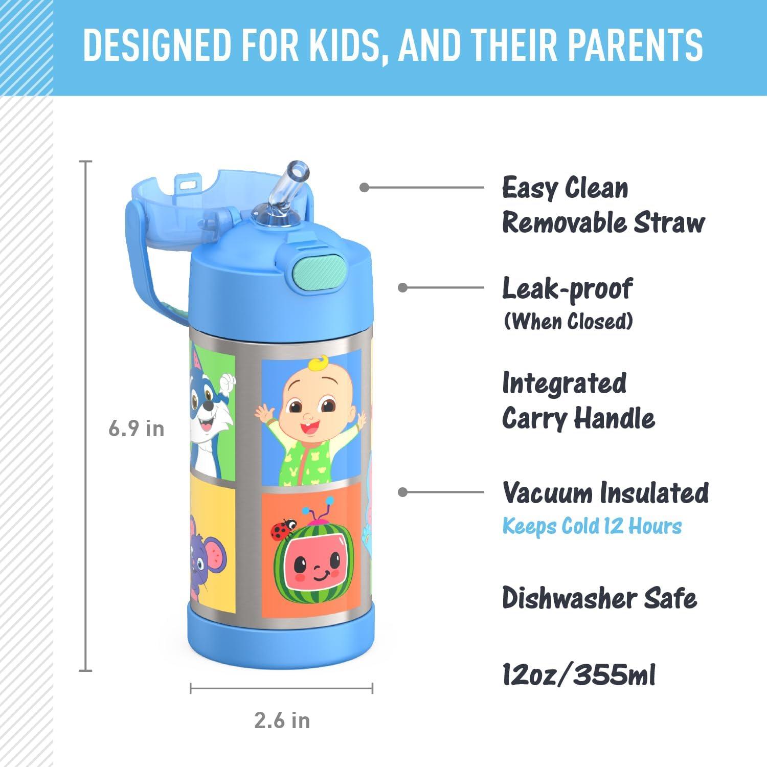 imageTHERMOS FUNTAINER Water Bottle with Straw 12 Ounce Kids Stainless Steel Vacuum Insulated Water Bottle with Lid BlueyCocomelon