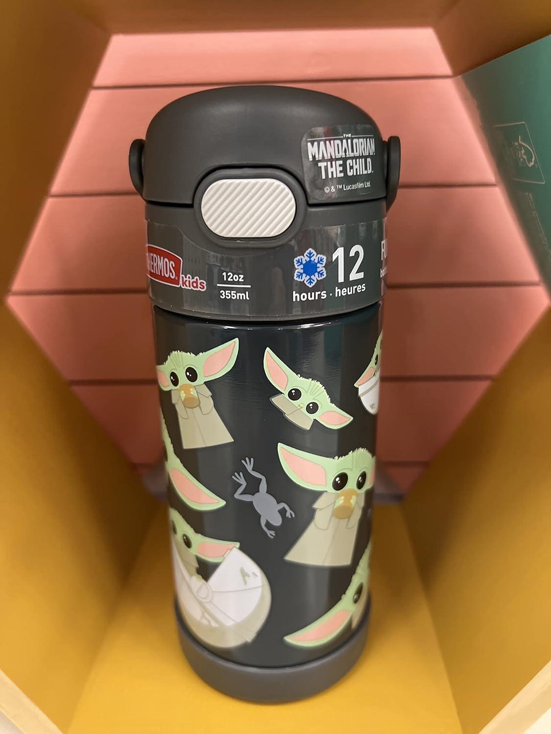 imageTHERMOS FUNTAINER Water Bottle with Straw 12 Ounce Kids Stainless Steel Vacuum Insulated Water Bottle with Lid BlueyMandalorian