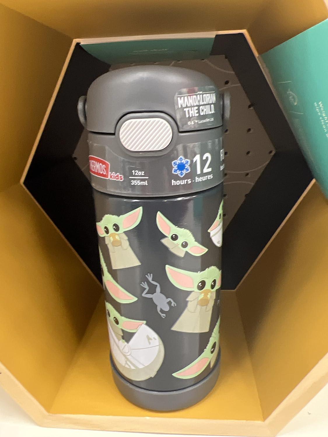 imageTHERMOS FUNTAINER Water Bottle with Straw 12 Ounce Kids Stainless Steel Vacuum Insulated Water Bottle with Lid BlueyMandalorian