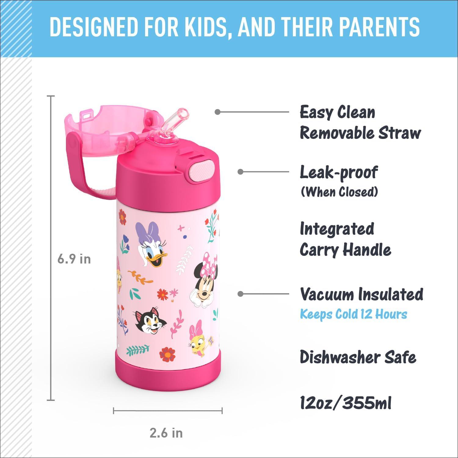 imageTHERMOS FUNTAINER Water Bottle with Straw 12 Ounce Kids Stainless Steel Vacuum Insulated Water Bottle with Lid BlueyMinnie Mouse