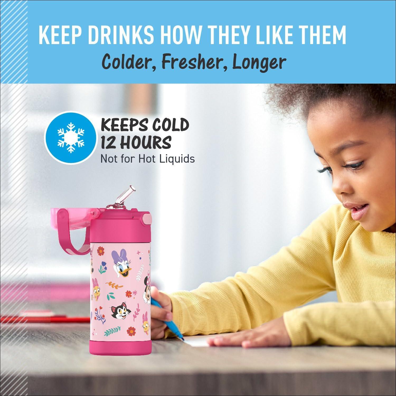 imageTHERMOS FUNTAINER Water Bottle with Straw 12 Ounce Kids Stainless Steel Vacuum Insulated Water Bottle with Lid BlueyMinnie Mouse