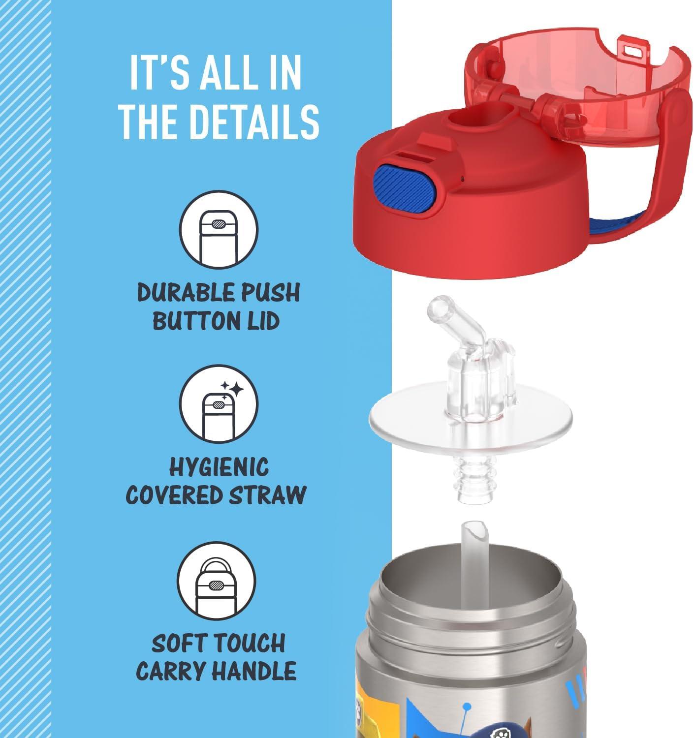 imageTHERMOS FUNTAINER Water Bottle with Straw 12 Ounce Kids Stainless Steel Vacuum Insulated Water Bottle with Lid BlueyPaw Patrol Boy