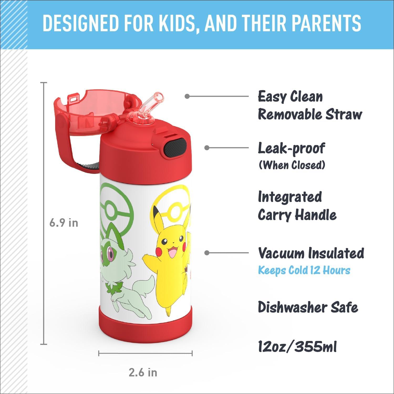 imageTHERMOS FUNTAINER Water Bottle with Straw 12 Ounce Kids Stainless Steel Vacuum Insulated Water Bottle with Lid BlueyPokmon