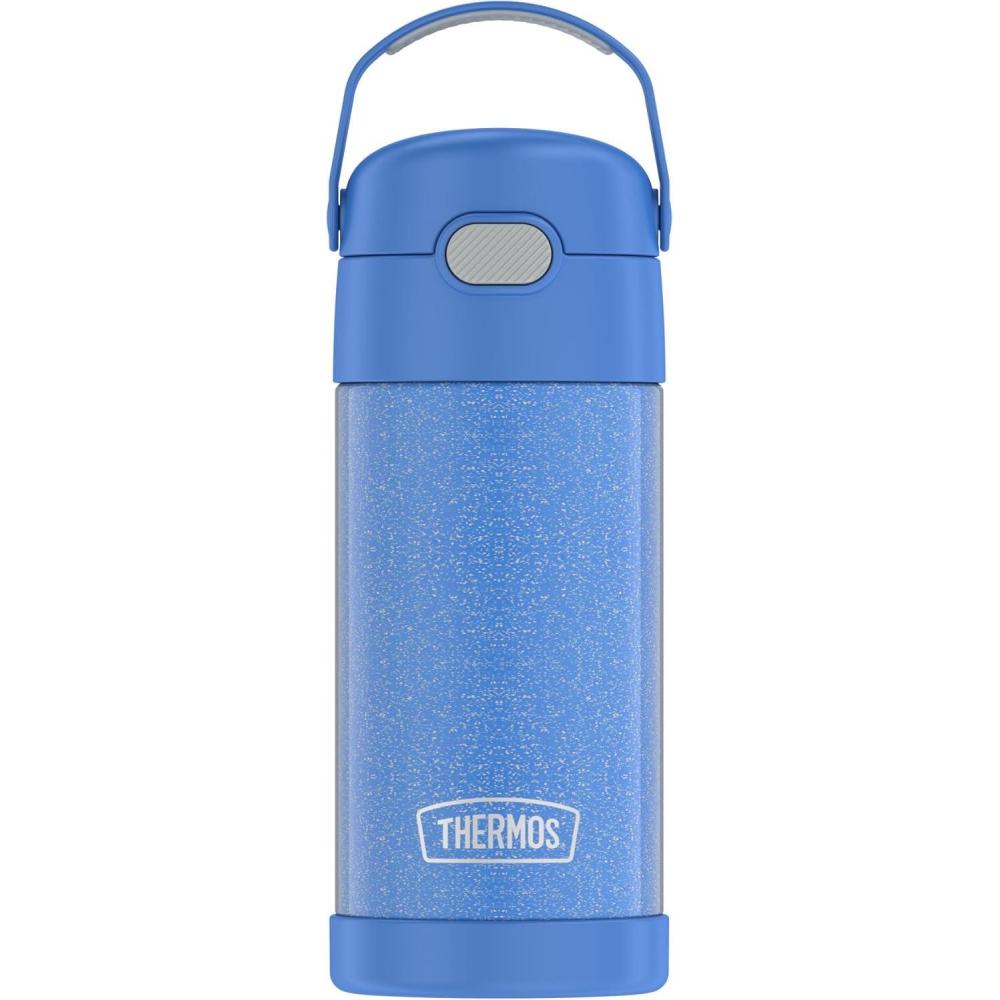 imageTHERMOS FUNTAINER 12 Ounce Stainless Steel Vacuum Insulated Kids Straw Bottle BlueGlitter Periwinkle