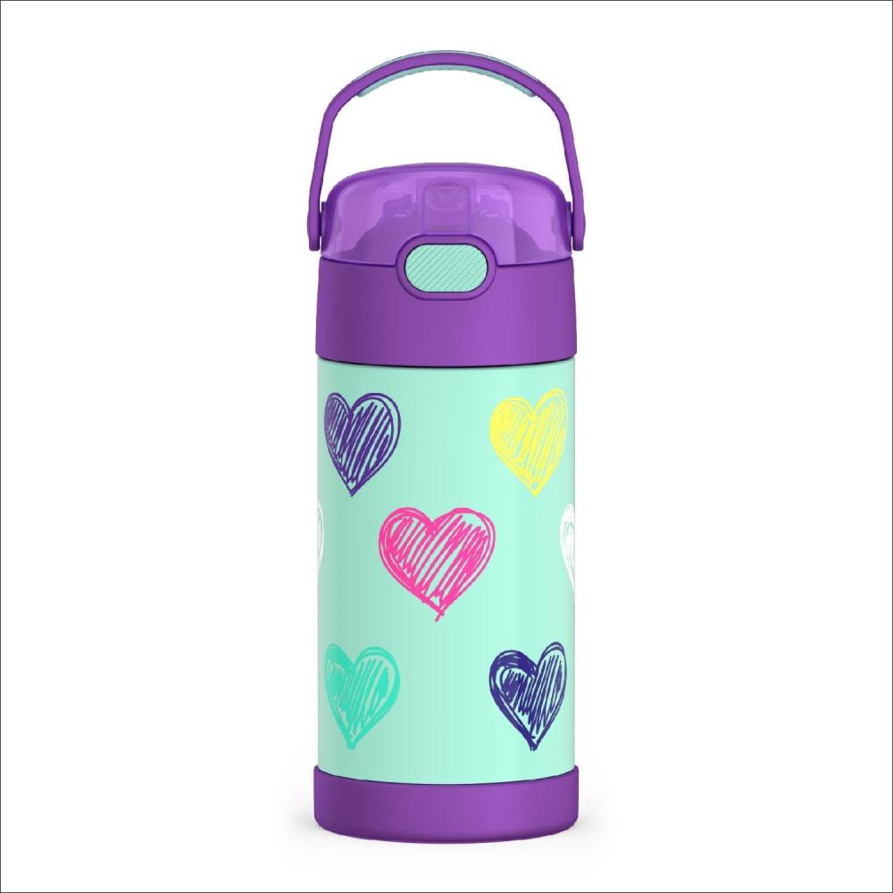 imageTHERMOS FUNTAINER 12 Ounce Stainless Steel Vacuum Insulated Kids Straw Bottle BlueHearts