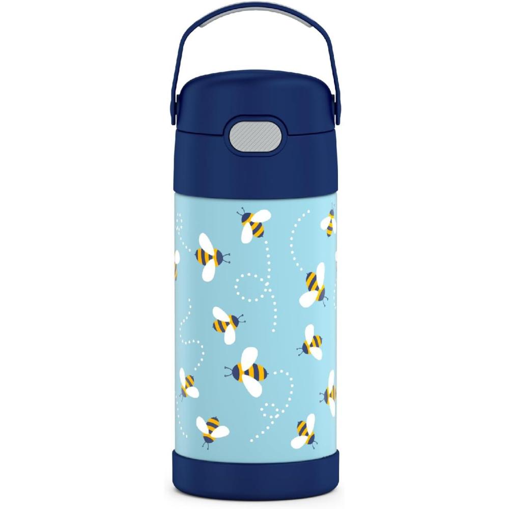 imageTHERMOS FUNTAINER 12 Ounce Stainless Steel Vacuum Insulated Kids Straw Bottle BlueHoney Bees
