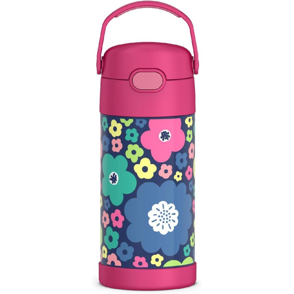 imageTHERMOS FUNTAINER 12 Ounce Stainless Steel Vacuum Insulated Kids Straw Bottle BlueMod Flowers