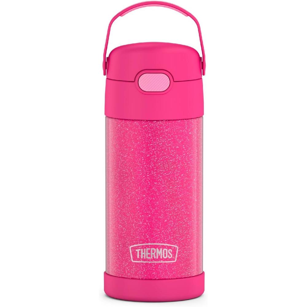 imageTHERMOS FUNTAINER 12 Ounce Stainless Steel Vacuum Insulated Kids Straw Bottle BluePink Glitter
