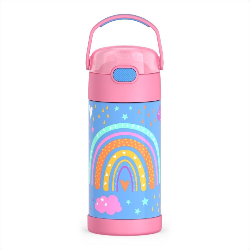 imageTHERMOS FUNTAINER 12 Ounce Stainless Steel Vacuum Insulated Kids Straw Bottle BlueRainbow Dreams