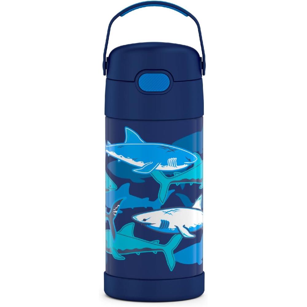 imageTHERMOS FUNTAINER 12 Ounce Stainless Steel Vacuum Insulated Kids Straw Bottle BlueSharks