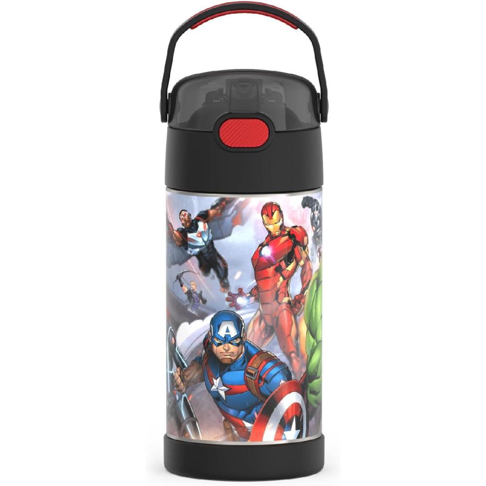 imageTHERMOS FUNTAINER Water Bottle with Straw 12 Ounce Kids Stainless Steel Vacuum Insulated Water Bottle with Lid BlueyAvengers