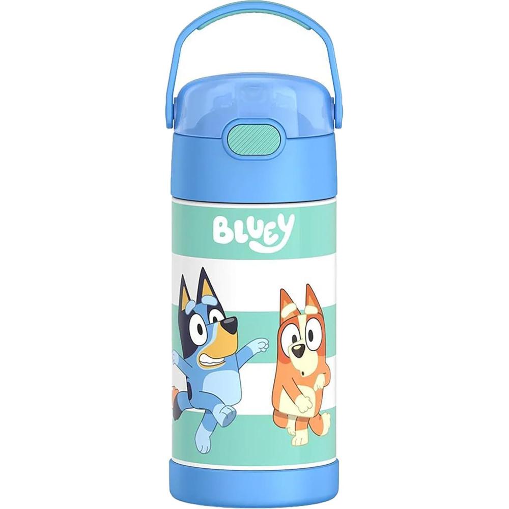 imageTHERMOS FUNTAINER Water Bottle with Straw 12 Ounce Kids Stainless Steel Vacuum Insulated Water Bottle with Lid BlueyBluey