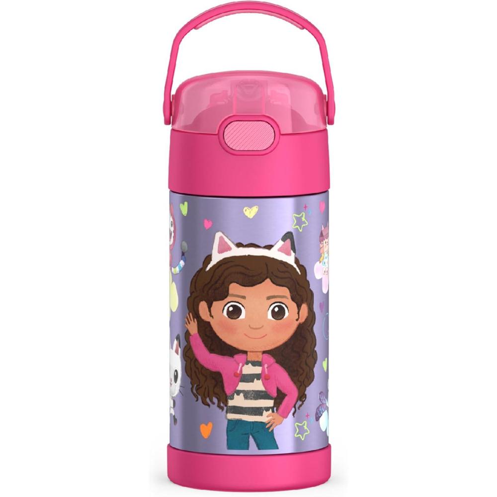 imageTHERMOS FUNTAINER Water Bottle with Straw  12 Ounce  Kids Stainless Steel Vacuum Insulated Water Bottle with Lid BlueyGabbys Dollhouse