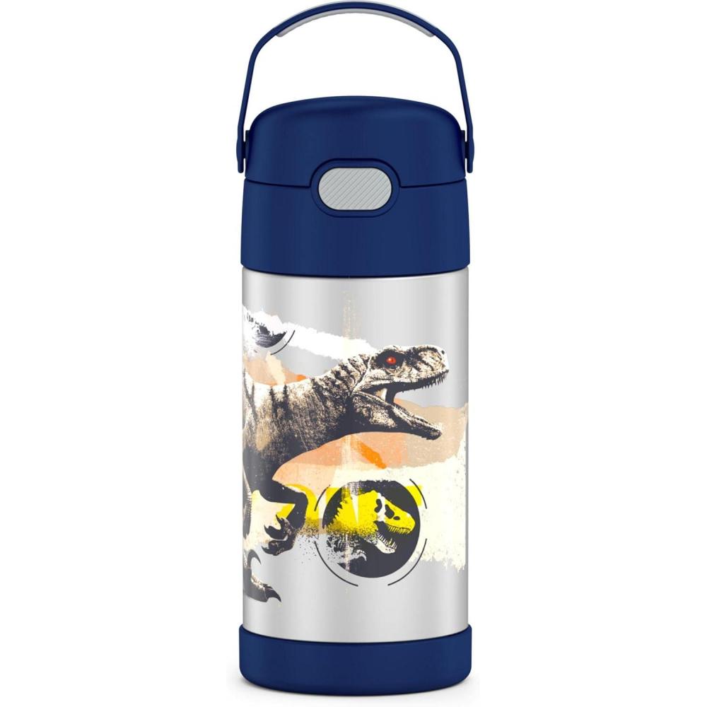 imageTHERMOS FUNTAINER Water Bottle with Straw  12 Ounce  Kids Stainless Steel Vacuum Insulated Water Bottle with Lid BlueyJurassic World