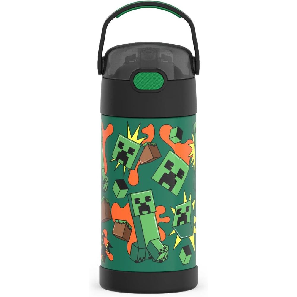 imageTHERMOS FUNTAINER Water Bottle with Straw 12 Ounce Kids Stainless Steel Vacuum Insulated Water Bottle with Lid BlueyMinecraft