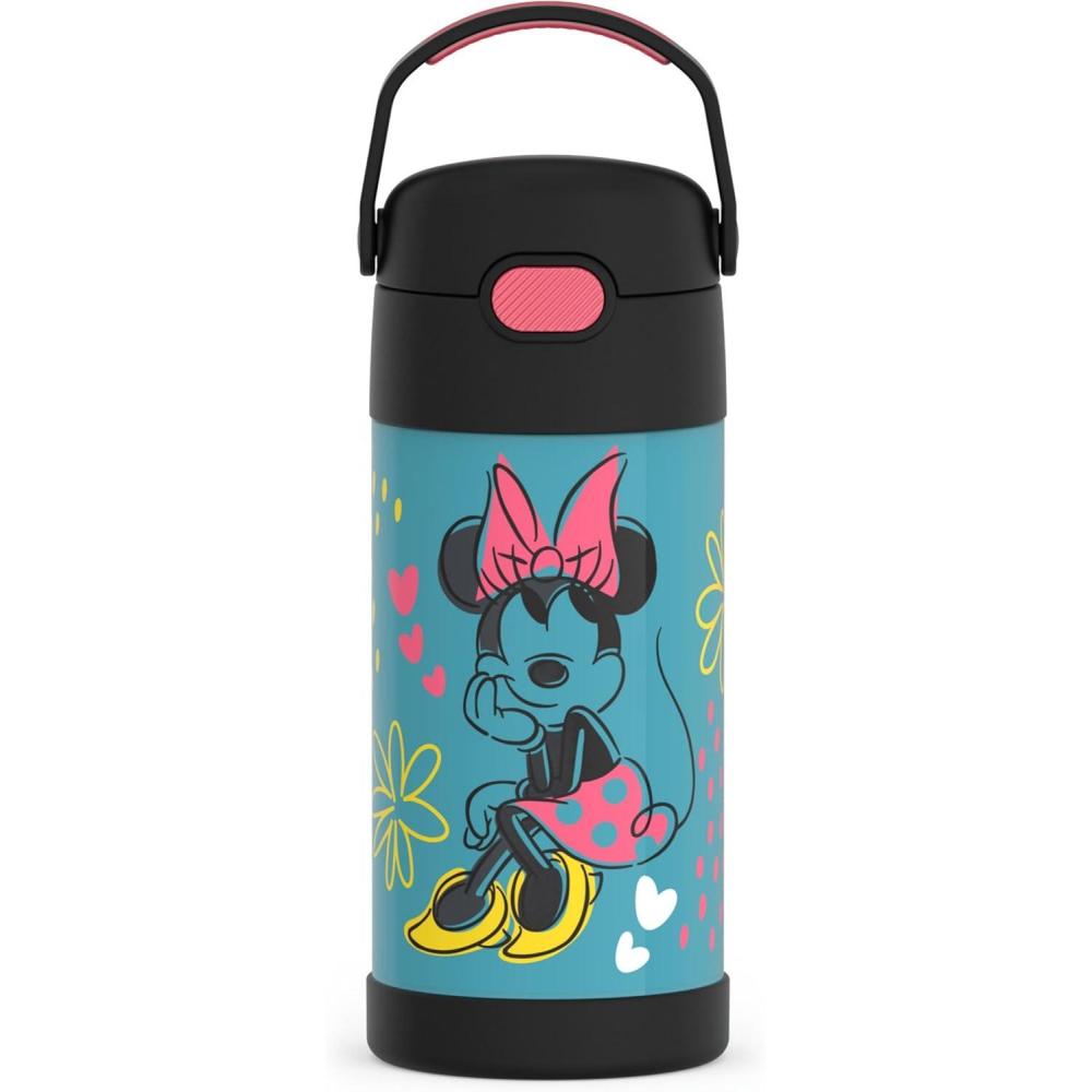 imageTHERMOS FUNTAINER Water Bottle with Straw 12 Ounce Kids Stainless Steel Vacuum Insulated Water Bottle with Lid BlueyMinnie Mouse