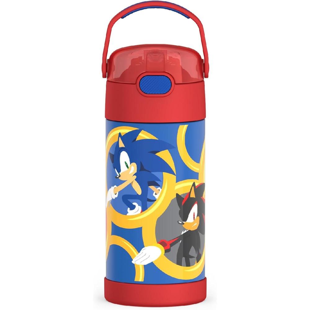 imageTHERMOS FUNTAINER Water Bottle with Straw  12 Ounce  Kids Stainless Steel Vacuum Insulated Water Bottle with Lid BlueySonic the Hedgehog