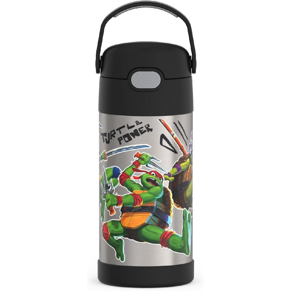 imageTHERMOS FUNTAINER Water Bottle with Straw 12 Ounce Kids Stainless Steel Vacuum Insulated Water Bottle with Lid BlueyTeenage Mutant Ninja Turtles