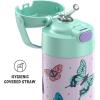 THERMOS FUNTAINER 12 Ounce Stainless Steel Vacuum Insulated Kids Straw Bottle, Blue(Butterfly Frenzy)
