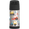 THERMOS FUNTAINER 12 Ounce Stainless Steel Vacuum Insulated Kids Straw Bottle, Blue(Construction Site)
