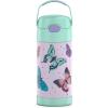 THERMOS FUNTAINER 12 Ounce Stainless Steel Vacuum Insulated Kids Straw Bottle, Blue(Butterfly Frenzy)