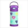 THERMOS FUNTAINER 12 Ounce Stainless Steel Vacuum Insulated Kids Straw Bottle, Blue(Hearts)