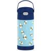 THERMOS FUNTAINER 12 Ounce Stainless Steel Vacuum Insulated Kids Straw Bottle, Blue(Honey Bees)