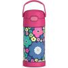 THERMOS FUNTAINER 12 Ounce Stainless Steel Vacuum Insulated Kids Straw Bottle, Blue(Mod Flowers)