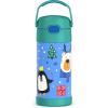 THERMOS FUNTAINER 12 Ounce Stainless Steel Vacuum Insulated Kids Straw Bottle, Blue(Penguin)
