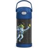 THERMOS FUNTAINER 12 Ounce Stainless Steel Vacuum Insulated Kids Straw Bottle, Blue(Space Frog)