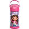 THERMOS FUNTAINER Water Bottle with Straw – 12 Ounce – Kids Stainless Steel Vacuum Insulated Water Bottle with Lid, Bluey(Gabby’s Dollhouse)