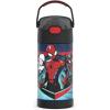 THERMOS FUNTAINER Water Bottle with Straw – 12 Ounce – Kids Stainless Steel Vacuum Insulated Water Bottle with Lid, Bluey(Spider-Man)