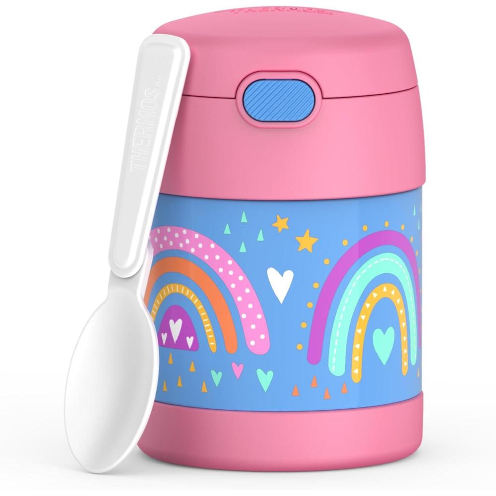 imageTHERMOS FUNTAINER Insulated Food Jar 10 Ounce Kid Friendly Food Jar with Foldable Spoon PinkRainbow Dreams