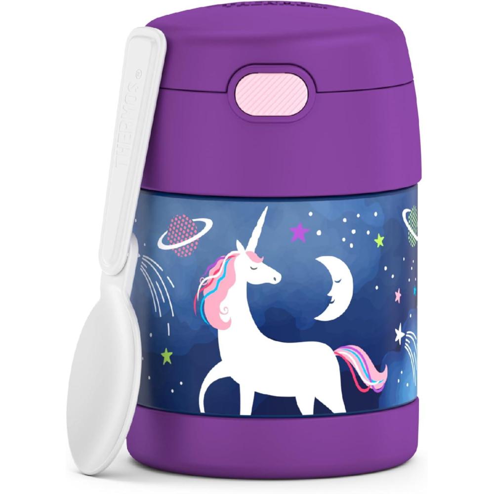 imageTHERMOS FUNTAINER Insulated Food Jar 10 Ounce Kid Friendly Food Jar with Foldable Spoon PinkSpace Unicorn