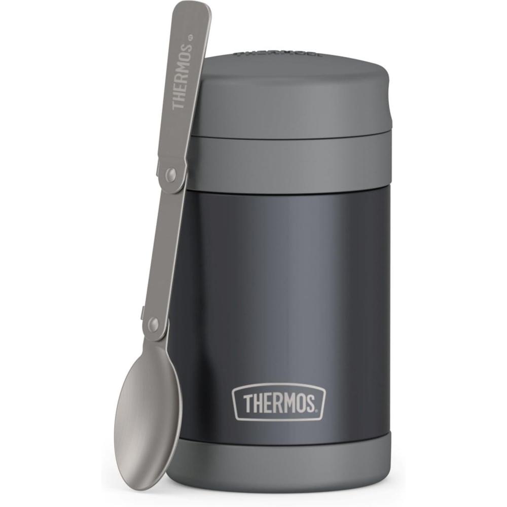 imageTHERMOS FUNTAINER Insulated Food Jar 16 Ounce Kid Friendly Food Jar with Foldable Spoon Matte BlackMatte Charcoal