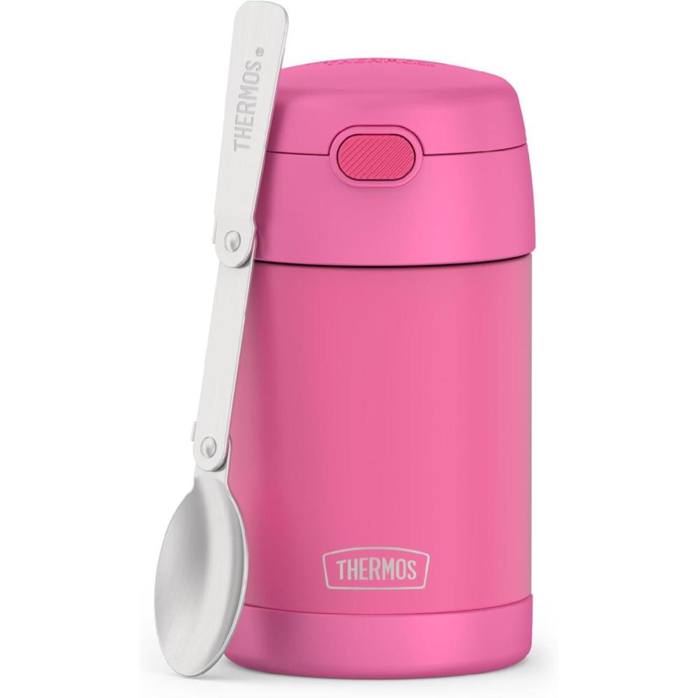 imageTHERMOS FUNTAINER Insulated Food Jar 16 Ounce Kid Friendly Food Jar with Foldable Spoon Matte BlackNeon Pink