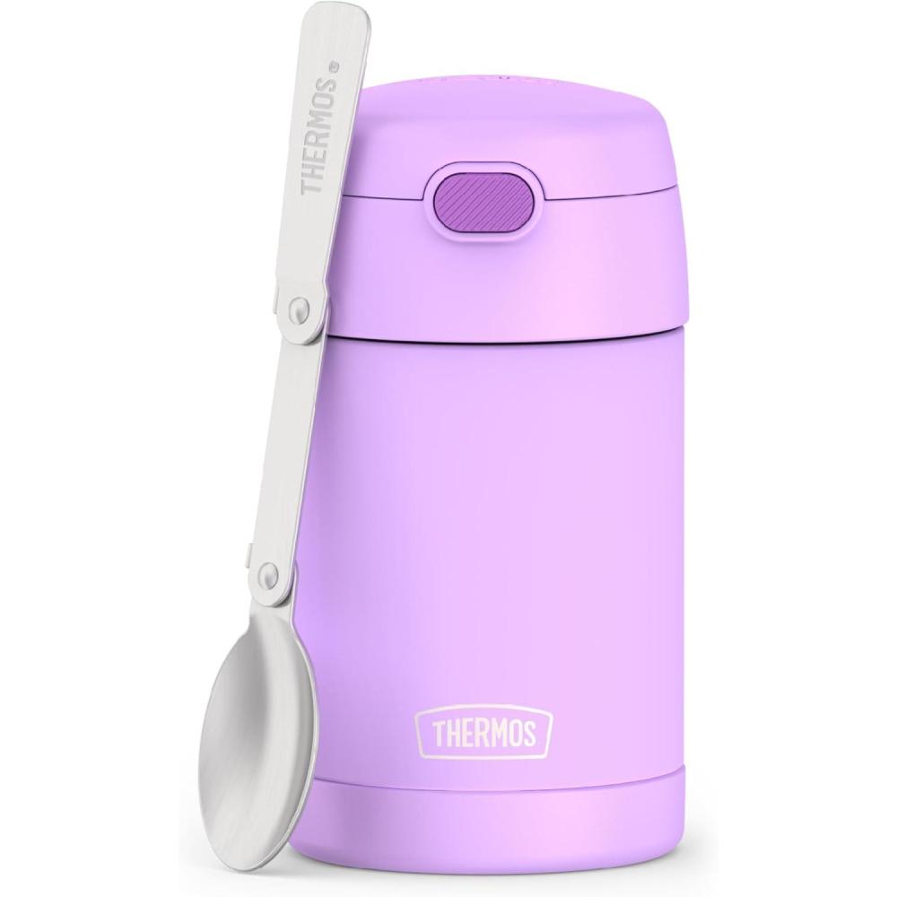 imageTHERMOS FUNTAINER Insulated Food Jar 16 Ounce Kid Friendly Food Jar with Foldable Spoon Matte BlackNeon Purple