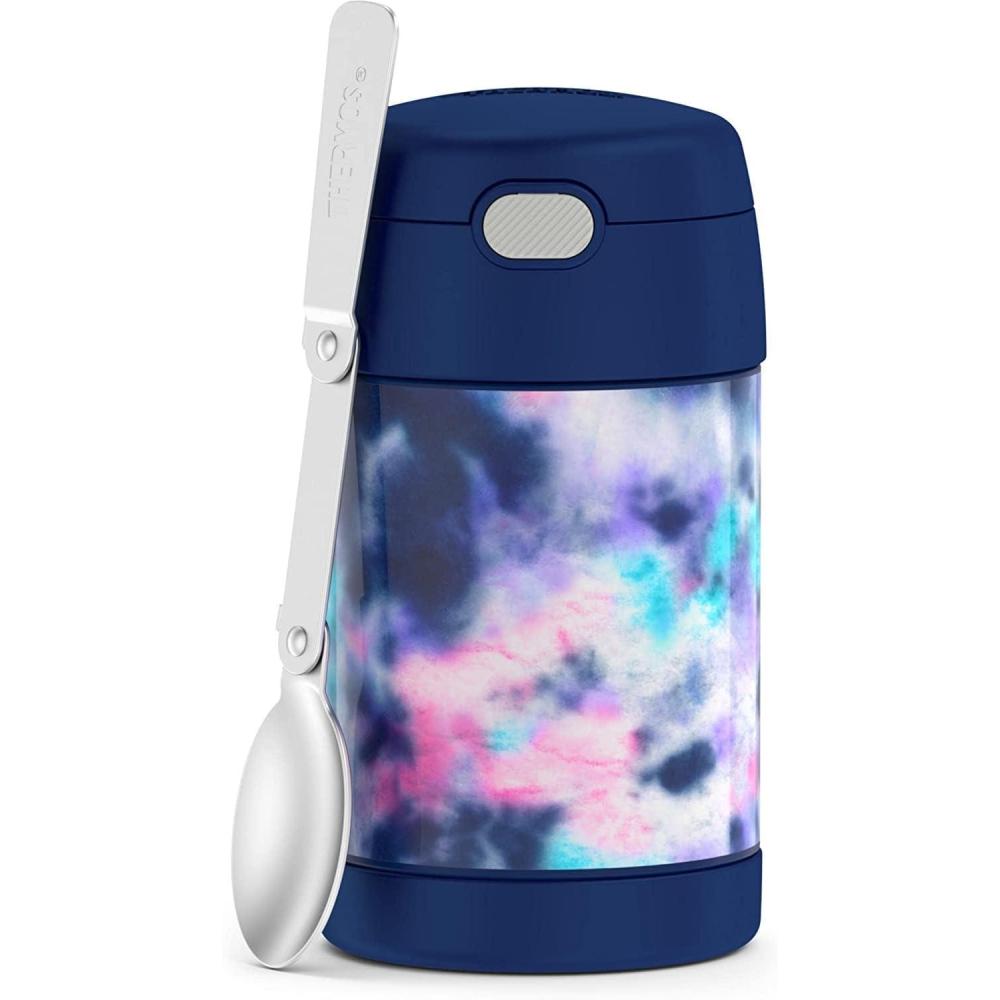 imageTHERMOS FUNTAINER Insulated Food Jar 16 Ounce Kid Friendly Food Jar with Foldable Spoon Matte BlackTie Dye