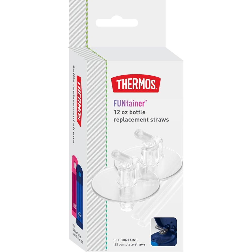 imageTHERMOS FUNtainer 12 Ounce Insulated Kids Water Bottle Replacement Straws 4 StrawsClear