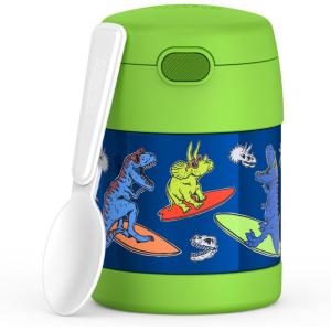 THERMOS FUNTAINER Insulated Food Jar, 10 Ounce, Kid Friendly Food Jar with Foldable Spoon, Pink(Daring Dinos)