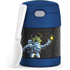 THERMOS FUNTAINER Insulated Food Jar, 10 Ounce, Kid Friendly Food Jar with Foldable Spoon, Pink(Space Frog)
