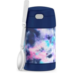 THERMOS FUNTAINER Insulated Food Jar, 16 Ounce, Kid Friendly Food Jar with Foldable Spoon, Matte Black(Tie Dye)