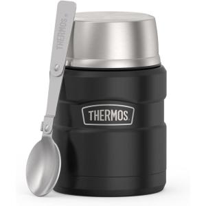THERMOS Stainless King Vacuum-Insulated Food Jar with Spoon, 16 Ounce, Midnight Blue(Matte Black)