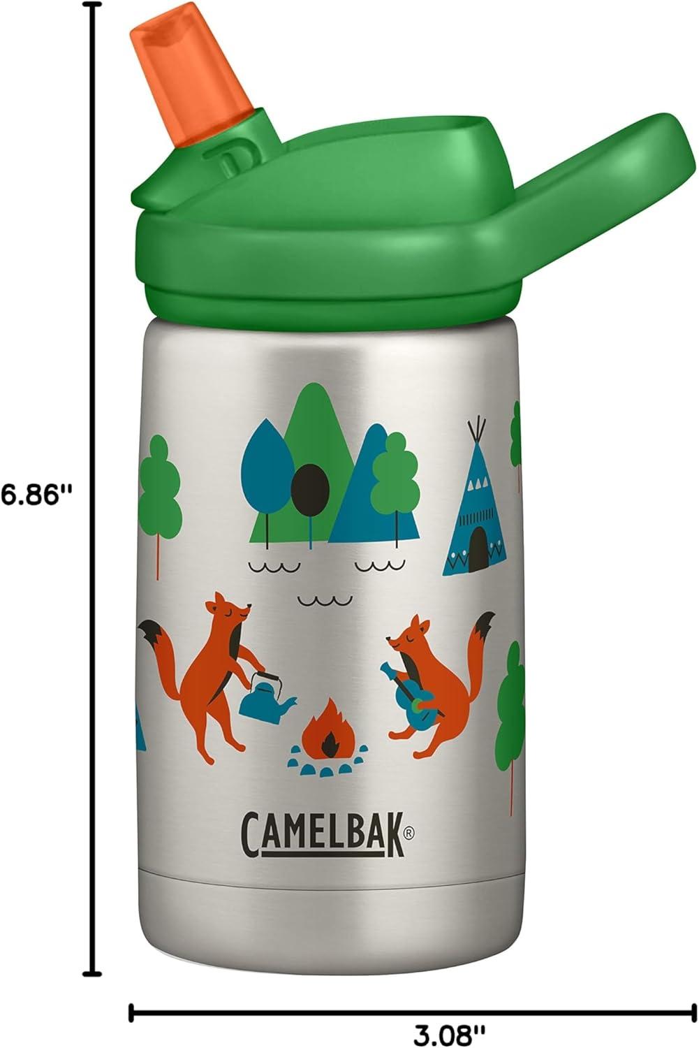 imageCamelBak Eddy Kids Bite Valve Straw Insulated Stainless Steel Water Bottle Biking Dogs 12ozCamping Foxes