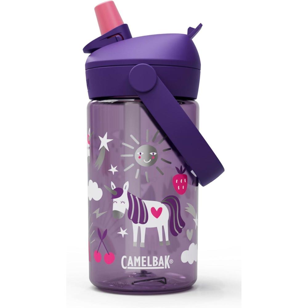 imageCamelBak Thrive Flip Straw Kids Bite Valve Tritan Renew Water Bottle 14ozUnicorn Party
