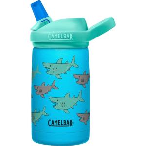 CamelBak Eddy+ Kids Bite Valve Straw Insulated Stainless Steel Water Bottle Biking Dogs, 12oz(School of Sharks)