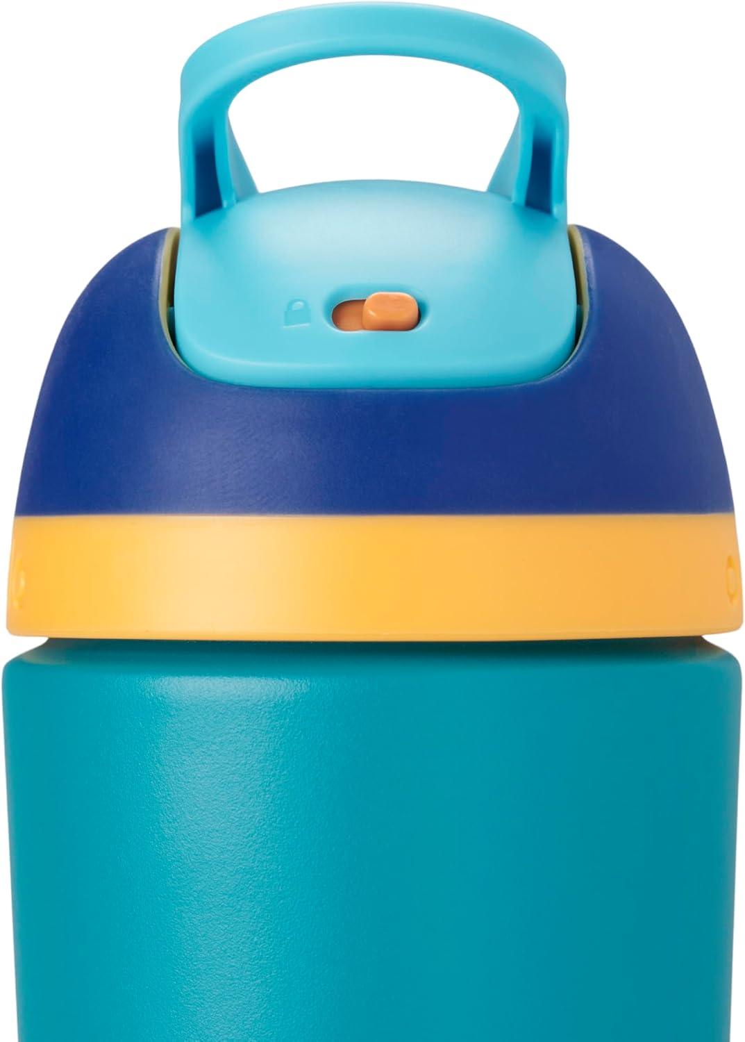 imageOwala Kids Flip Insulated StainlessSteel Water Bottle with Straw and Locking Lid 14Ounce BlueTeal Splishy Splashy