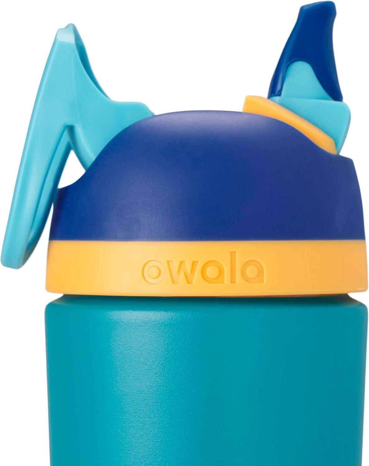 imageOwala Kids Flip Insulated StainlessSteel Water Bottle with Straw and Locking Lid 14Ounce BlueTeal Splishy Splashy